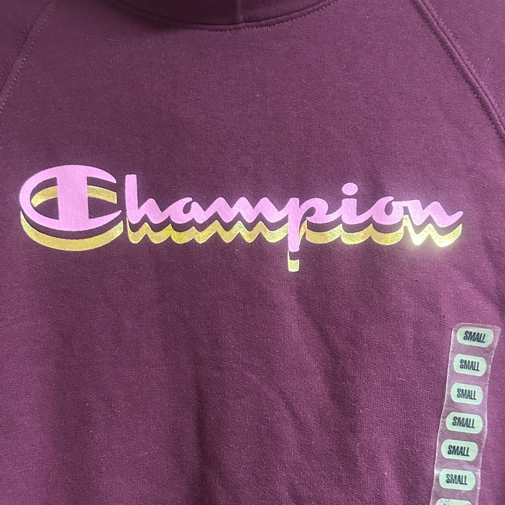 NWT Champion Maroon Hoodie with Pink and Gold Logo
